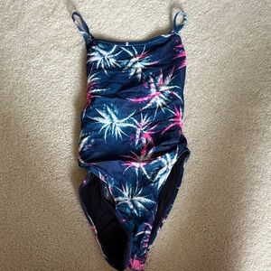 Jolyn Tie Back Blue and Pink Palm One Piece - Size 28 Dayno II